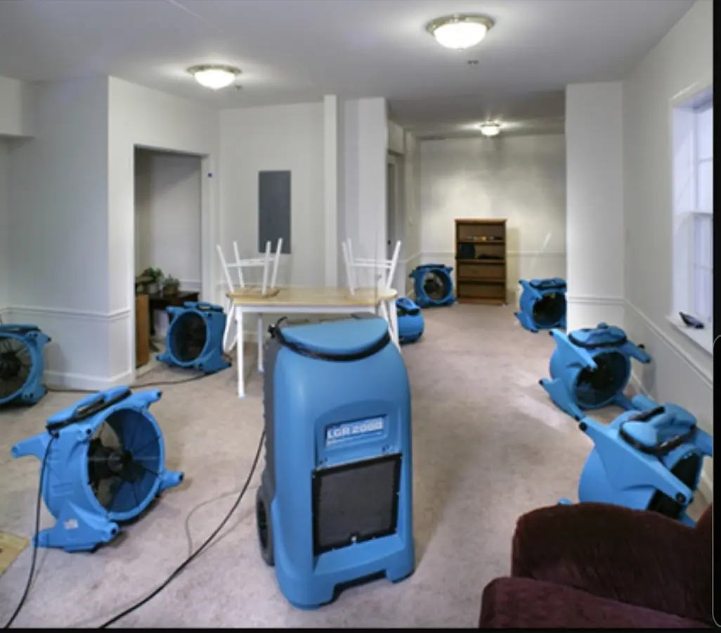 Air movers and dehumidifier setup for Water Extraction & Removal in Lyon